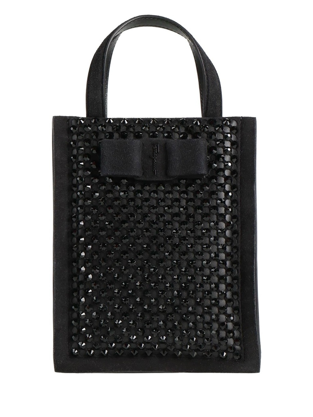Salvatore Ferragamo Black Crystal Bow VIva Mini Tote